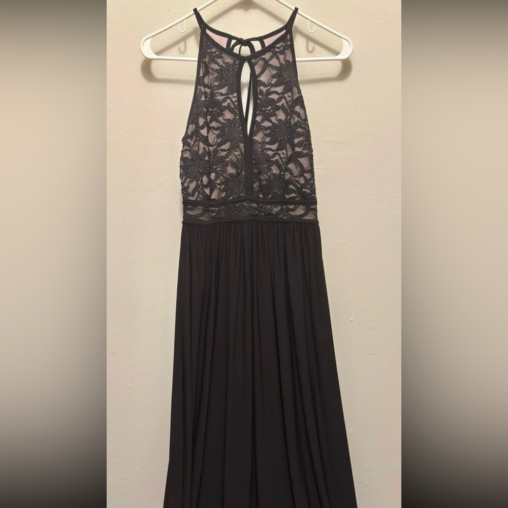 David's Bridal Black Lace Maxi Dress